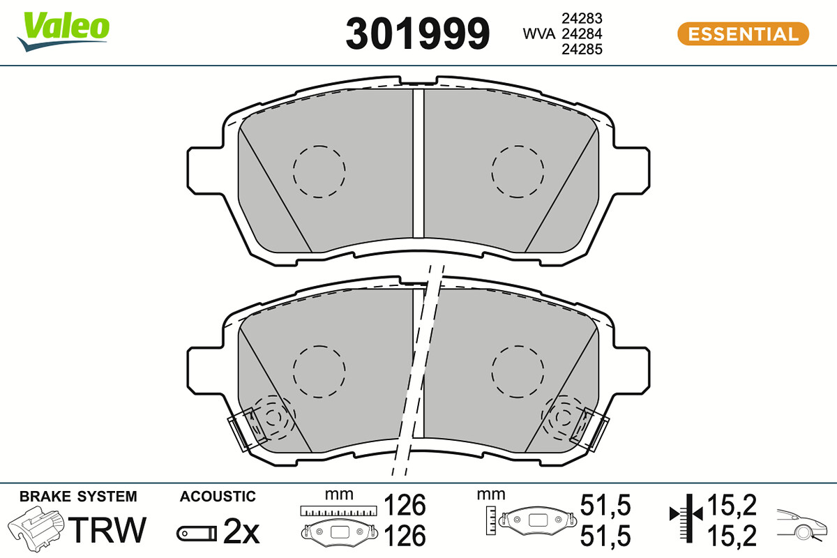 Jeu de 4 plaquettes de frein VALEO ref. 301999